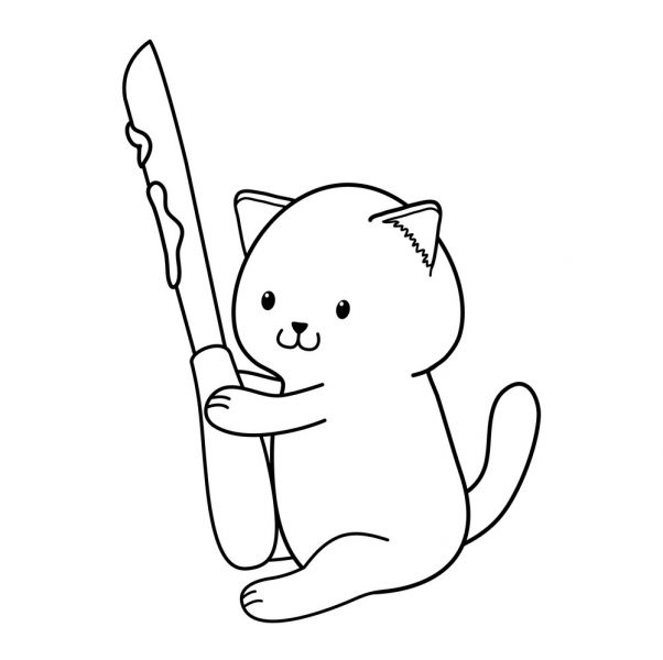 con mèo nhỏ dễ thương với con dao nhân vật kawaii