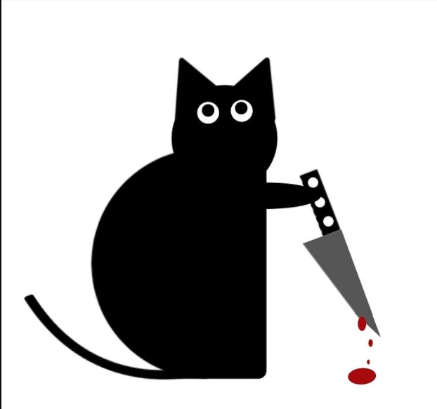 Hình ảnh con mèo đang cầm dao với vẻ mặt hoang mang